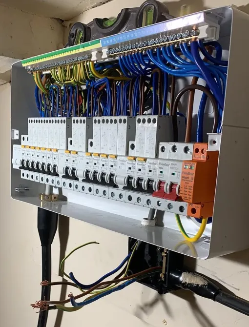 A neatly wired consumer unit supplying a dedicated EV charger circuit